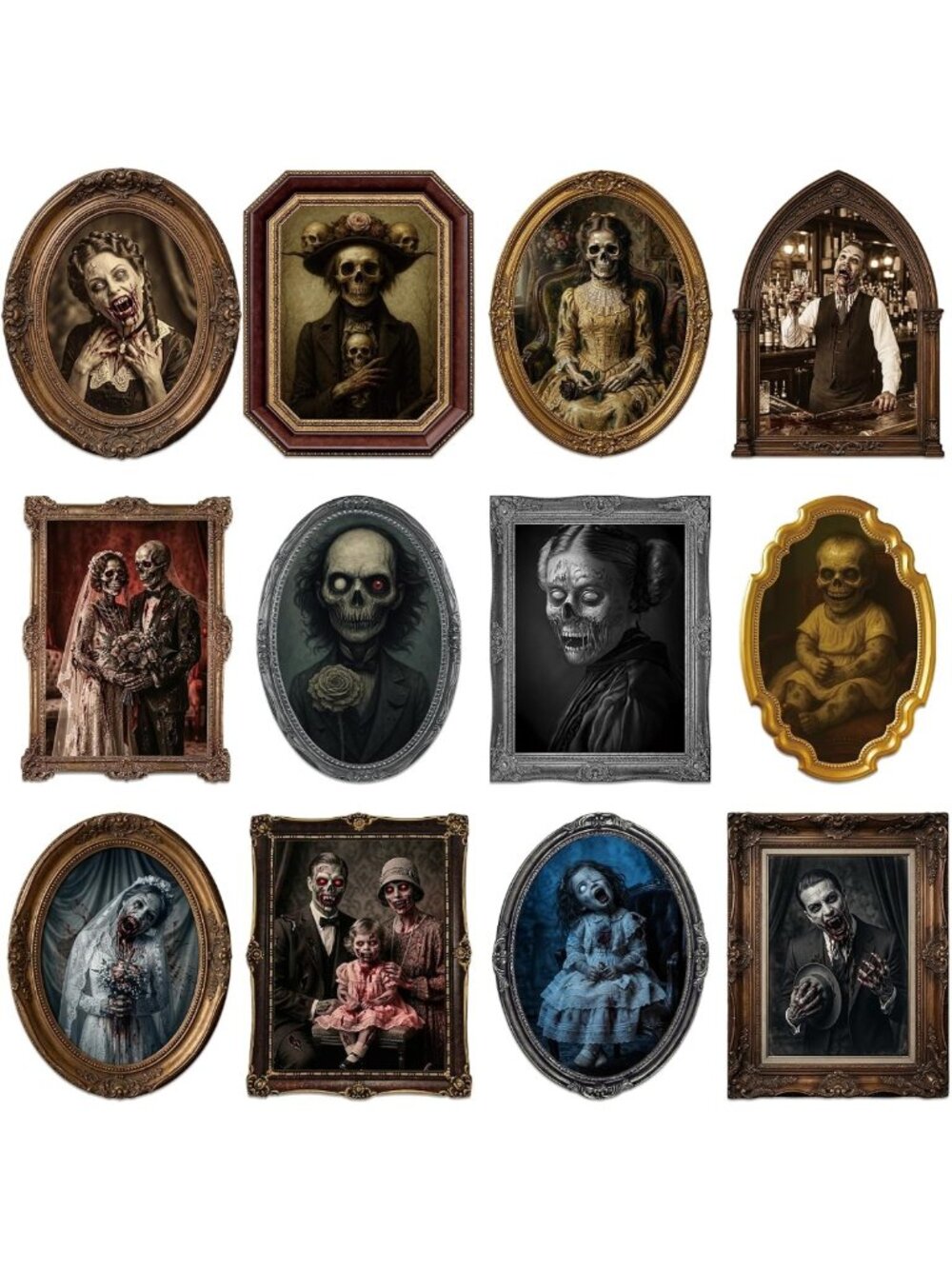 12 Pack 3D Lenticular Halloween Horror Face Frames - Spooky Decor for Parties